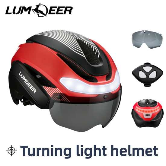 LUMDEER Road Bicycle Turn Signal Helmet With Magnetic Googles & Sun Visor  Ride Racing Ultralight Adult Road Bike Front And Rear